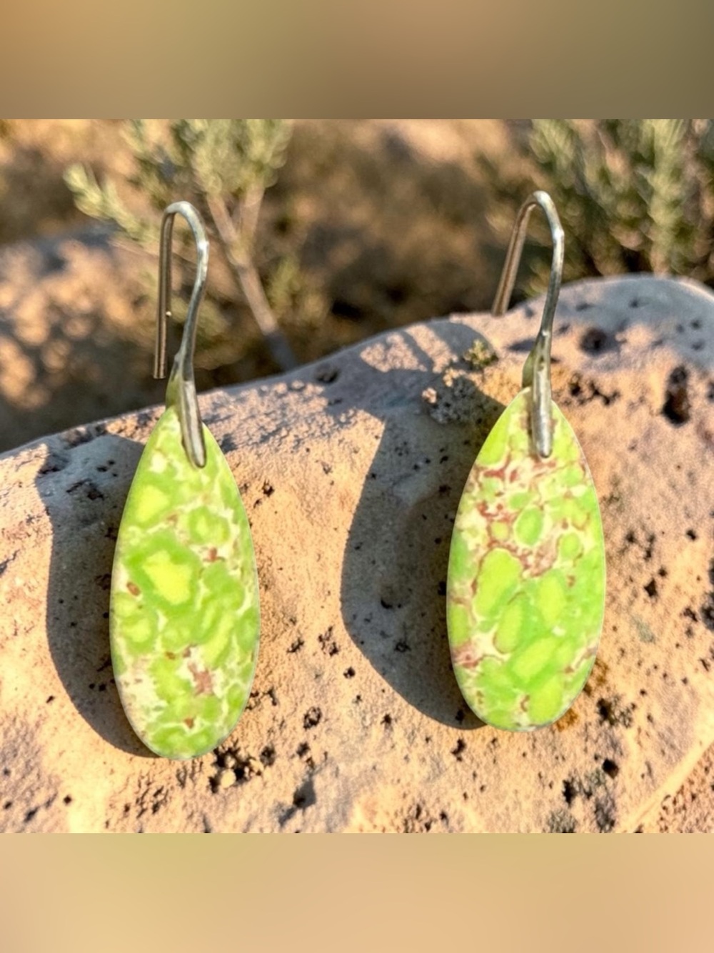 Imperial Jasper Lime Green Teardrop Dangle Earrings